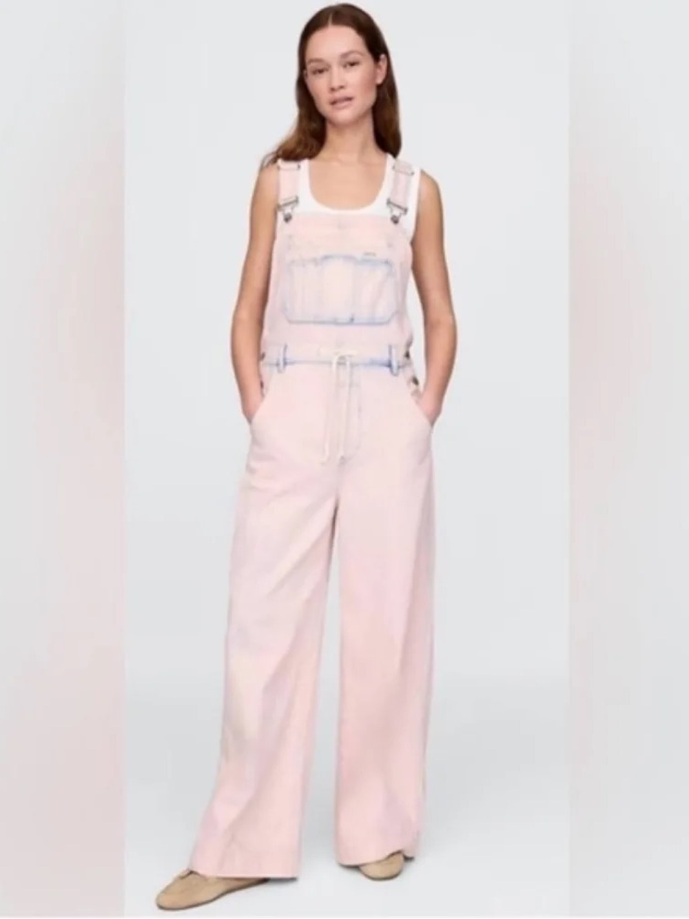 Light Pink Wide-Leg Women’s Denim Overalls GAP small TALL length